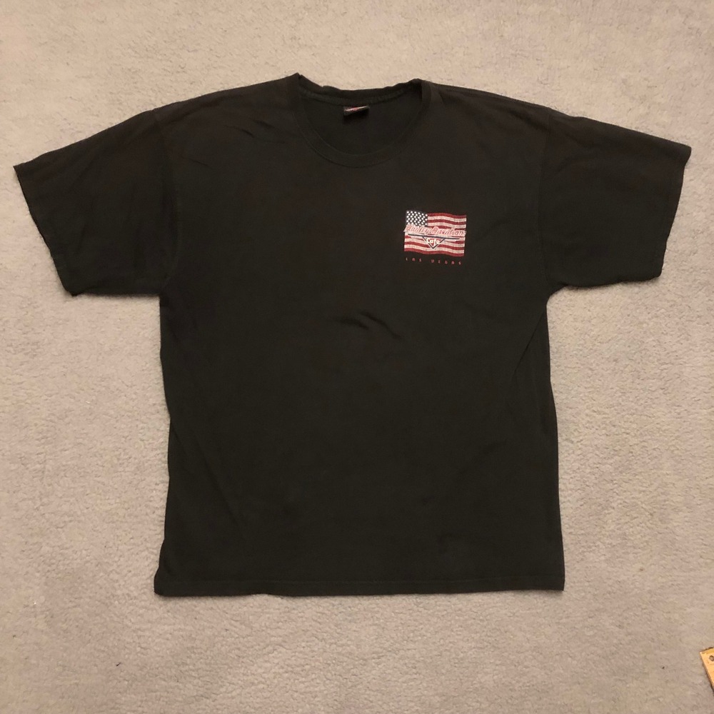 Vtg Harley Davidson Cafe Vegas American Flag Black T-Shirt XL Biker Patriotic